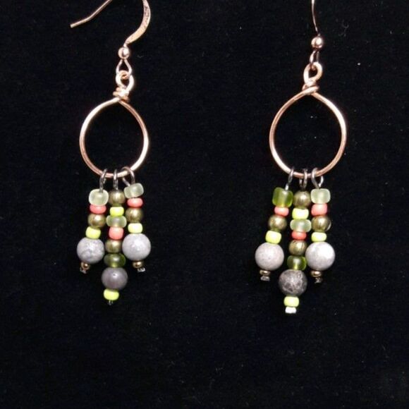 Artisan earrings  147# NEW bohemian Jasper gemstone earrings Copper hoops seeds - Picture 2 of 6